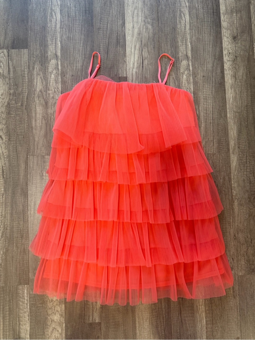 Better Be Bright Coral Tiered Tulle Mini Dress